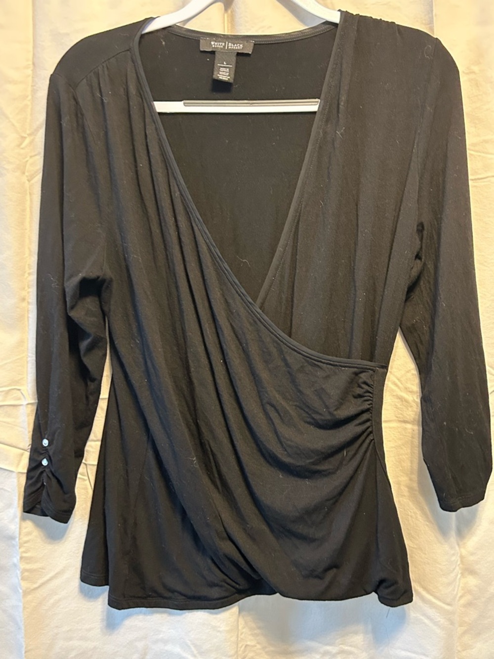 White House Black Market Black Surplice Long Sleeve Top